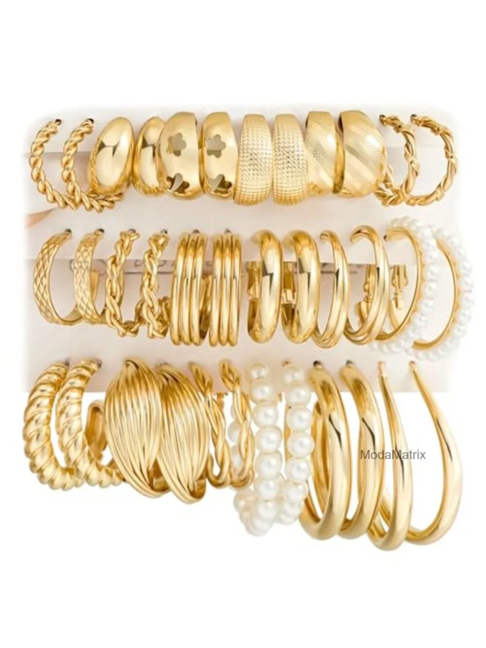 18 Pairs Gold Hoop Earrings Set for Women, Hypoallergenic Statement Open Pearl